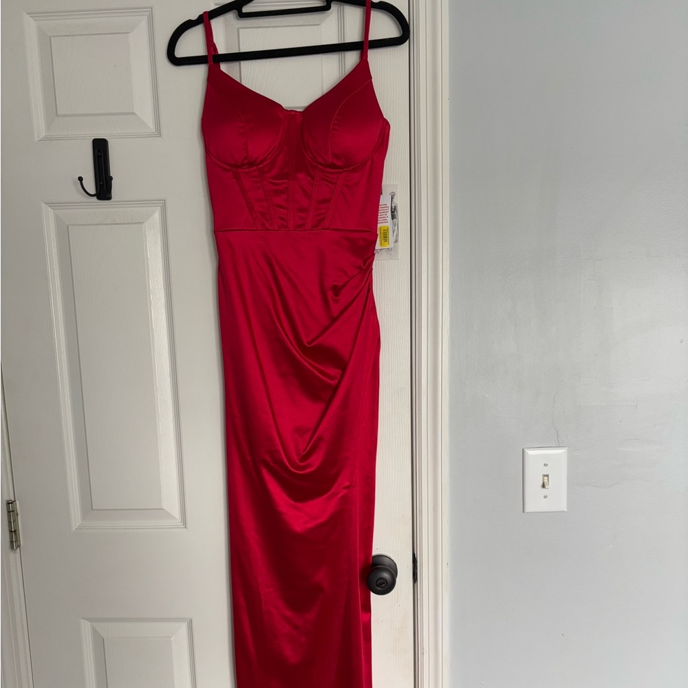 Red Open Back Prom Dress with Slit